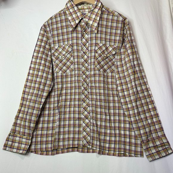 Mike Weber Flannel Pearl Snap Size Large Purple Pearl Snap Long Sleeve - Picture 1 of 5